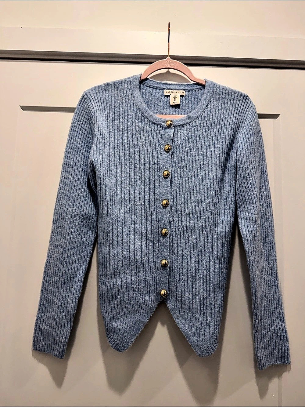 Sincerely Jules Blue Button Front Sweater Size L Like New